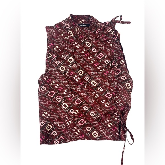 Isabel Marant Maroon Sleeveless 100% Silk Theo Blouse Mandarin Collar sz 34 - Picture 8 of 15